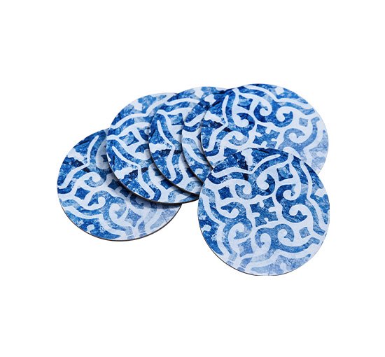 null - Portofino coasters blå/hvide 6-pak