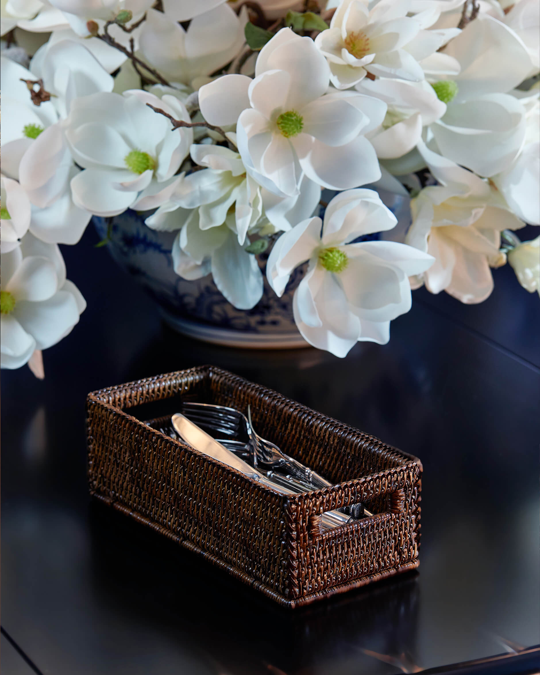 Cognac korg rektangulär rotting