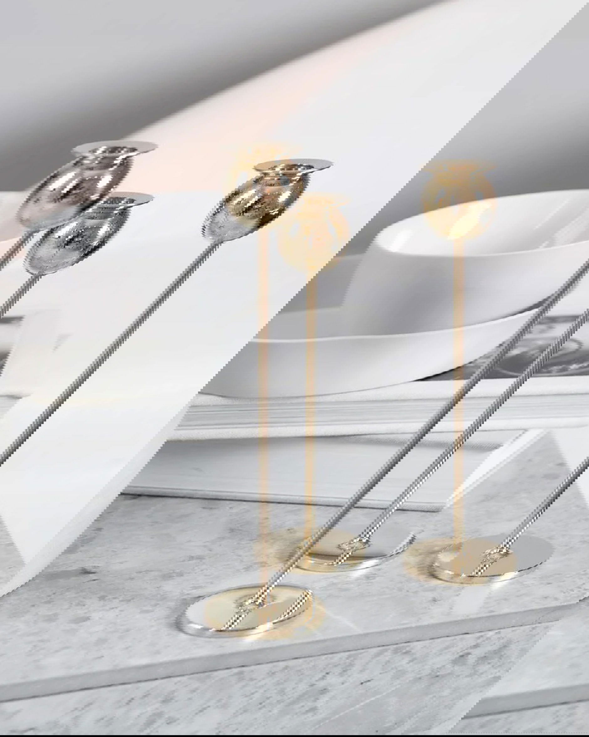 Tulp kandelaar messing set 3 stuks