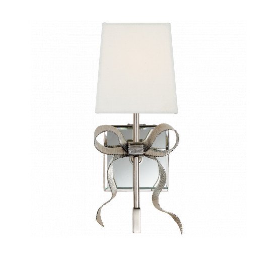 Polished Nickel - Ellery Small Gros-GraBow Sconce Soft Brass/Cream Linen Shade