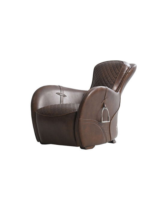 saddle skinnfåtölj vintage cigar