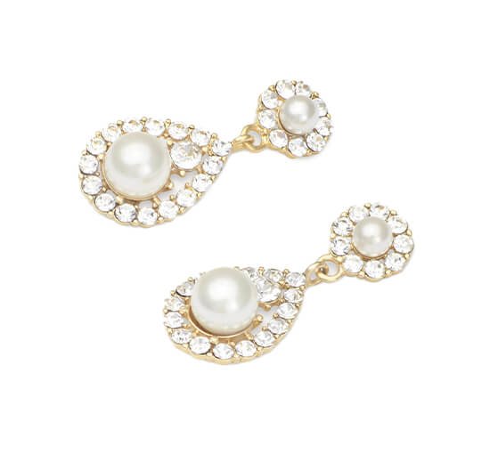 Crystal / Gold - Petite Sofia Pearl Earrings Crystal