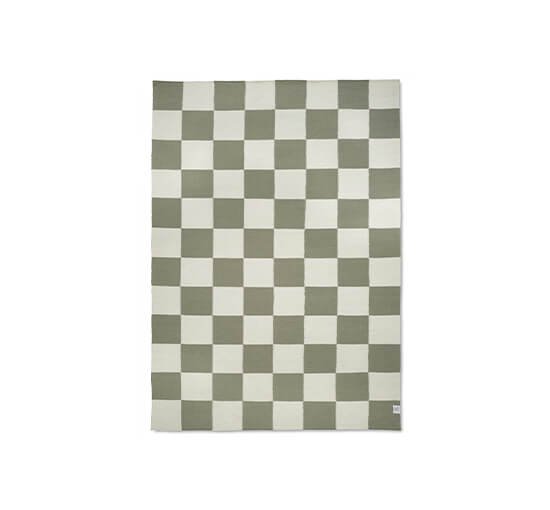 Hvit/Grønn - Square teppe hvit/natur