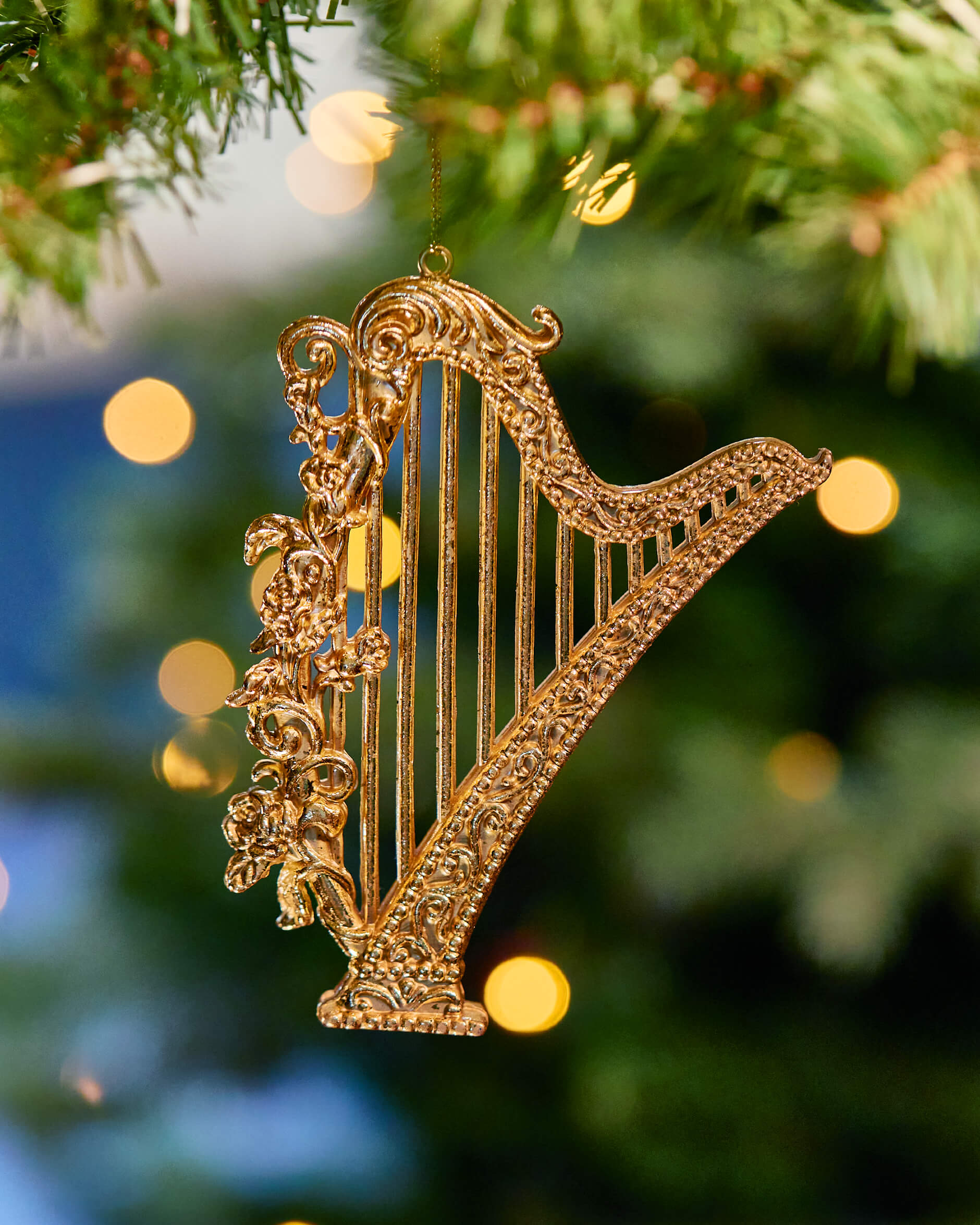 Allegra harpa julgransdekoration guld