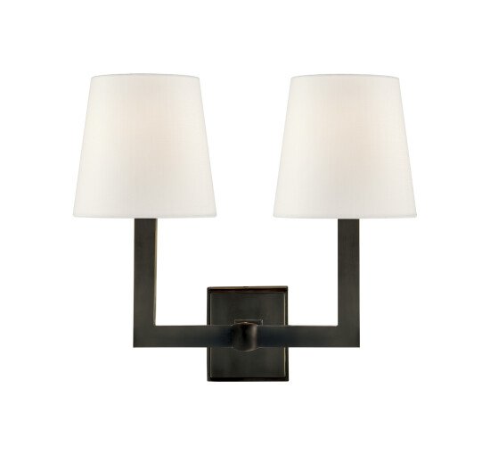 Bronze - Square Tube Double Sconce Polished Nickel/Linen