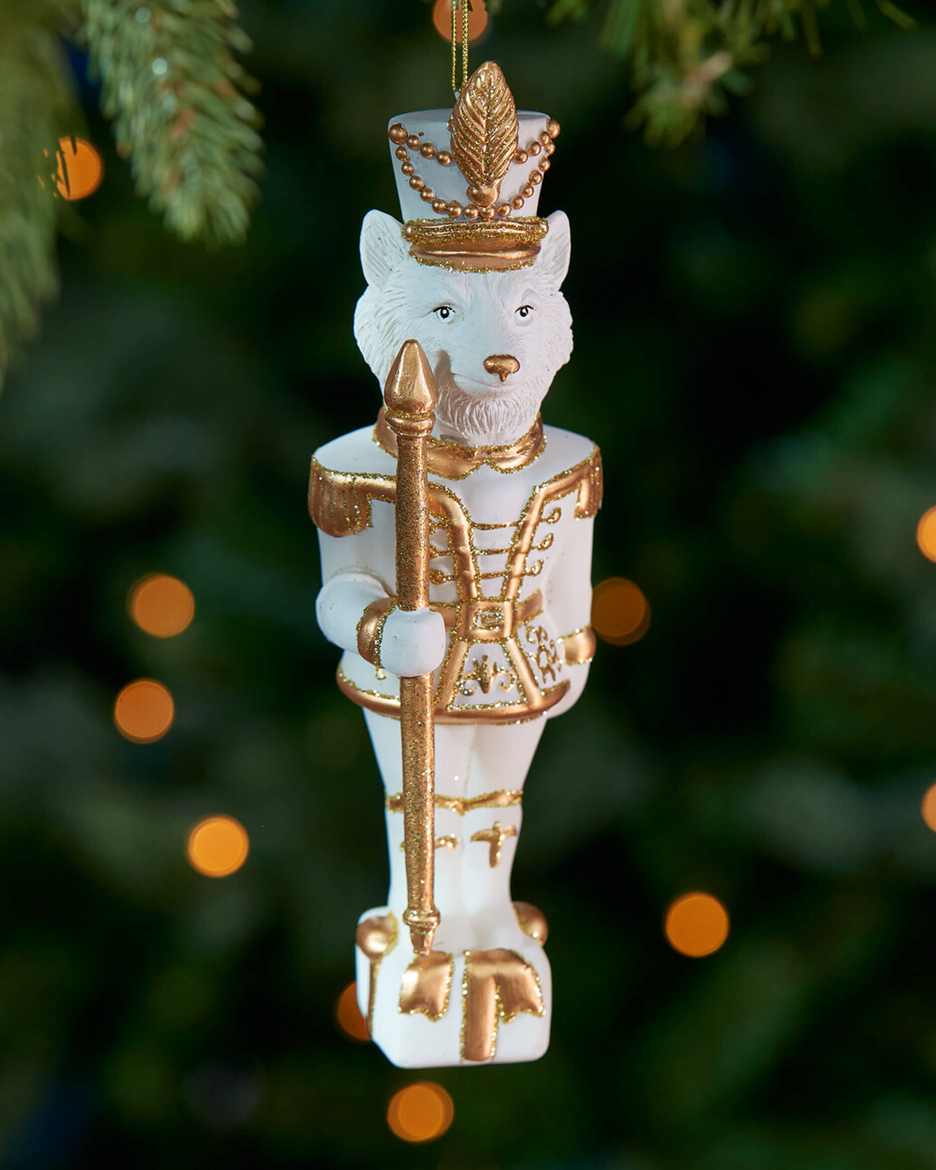 Lucian ijswolf kerstboomhanger wit/goud