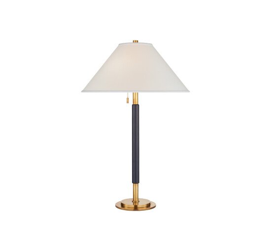 Natural Brass/Navy Leather - Garner Table Lamp Polished Nickel