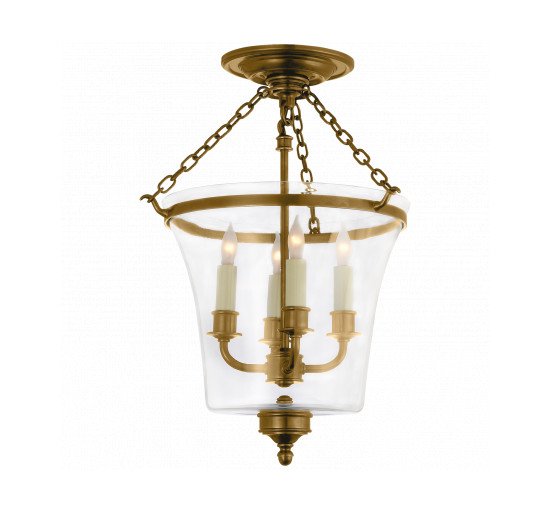 Antique-Burnished Brass - Sussex Semi-Flush Bell Jar Lantern Polished Nickel