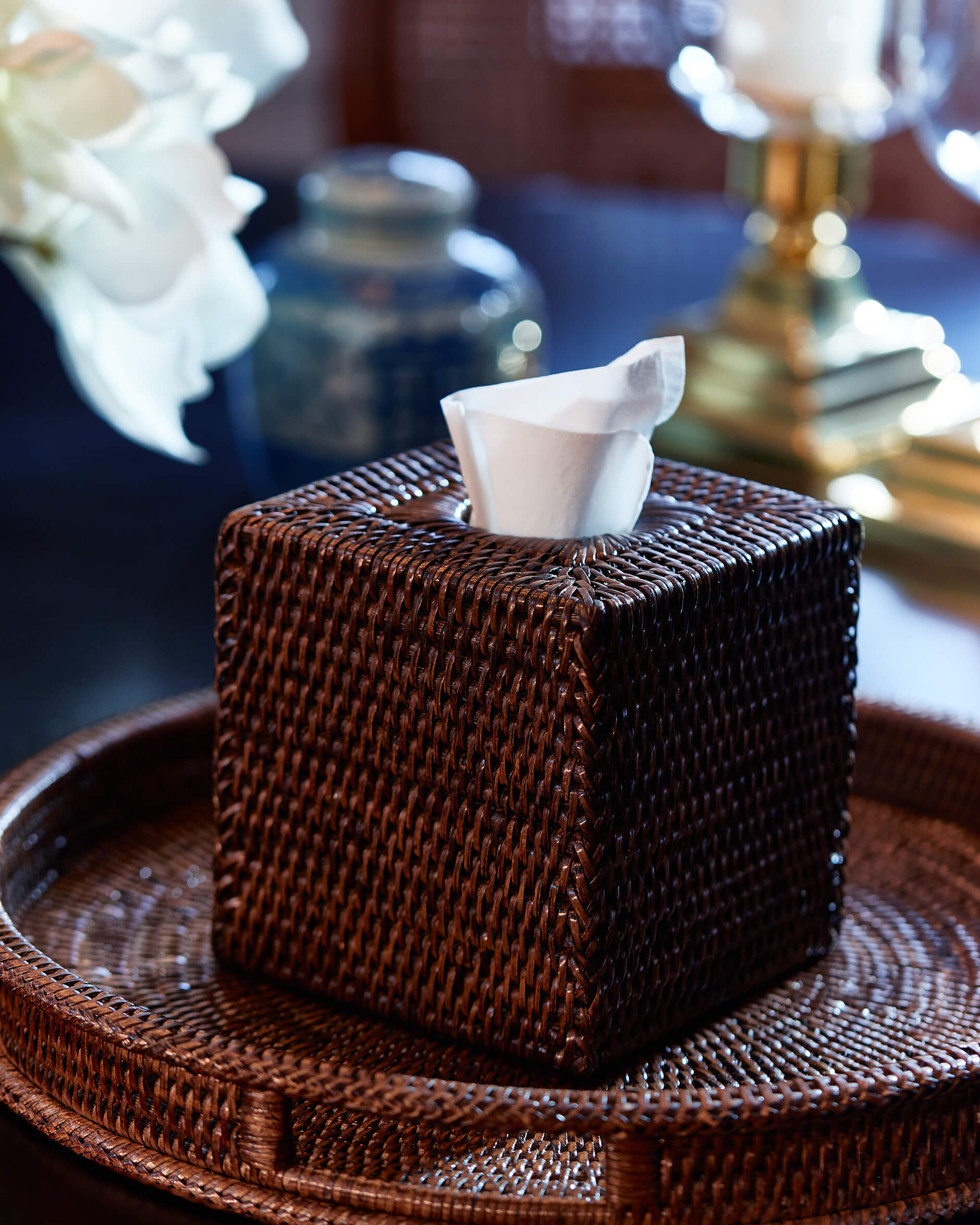 Cognac servettlåda kvadrat rotting