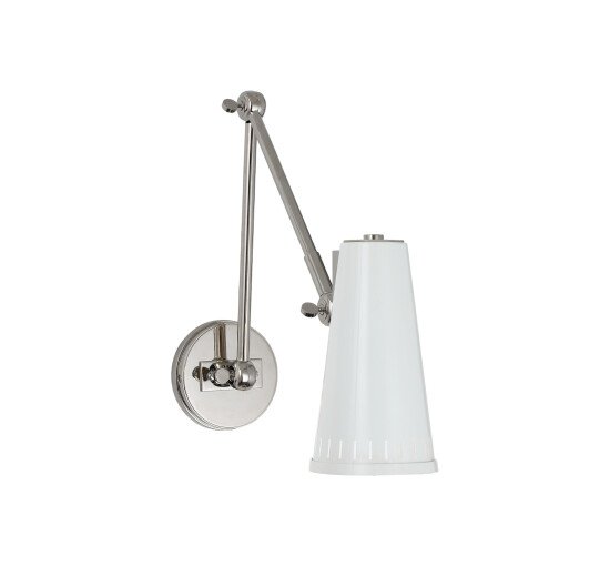 Polished Nickel - Antonio Adjustable Two Arm Wall Lamp Antique Brass/Antique White Shade