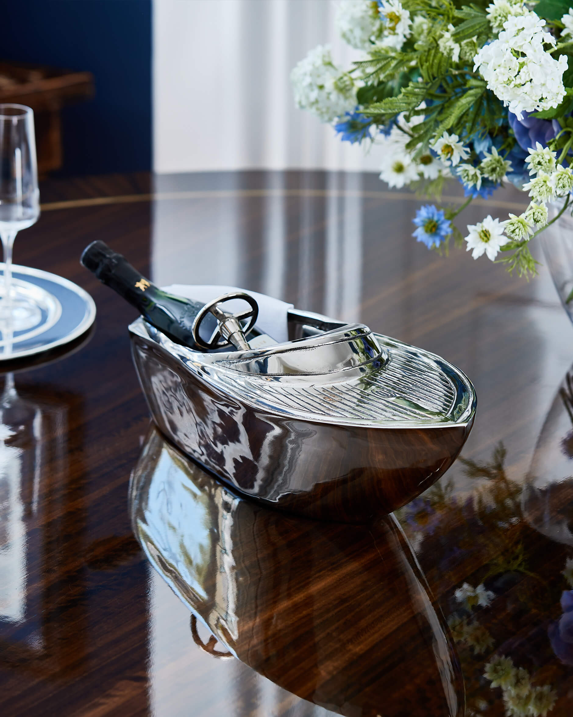 Cassis champagnekylare båt silver