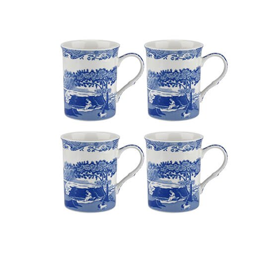 Blue Italian Mugs Blue/white 4-pack