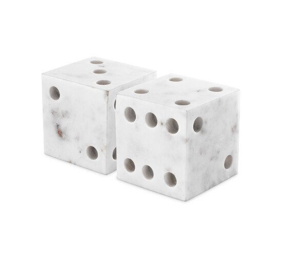 White marble - Visa dice decoration brown marble set of 2