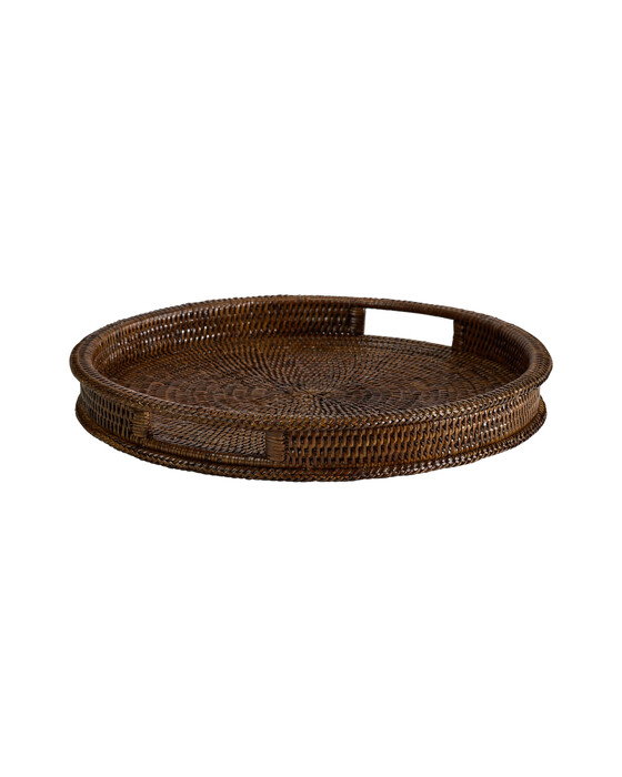 Cognac serveringsbricka rund rotting