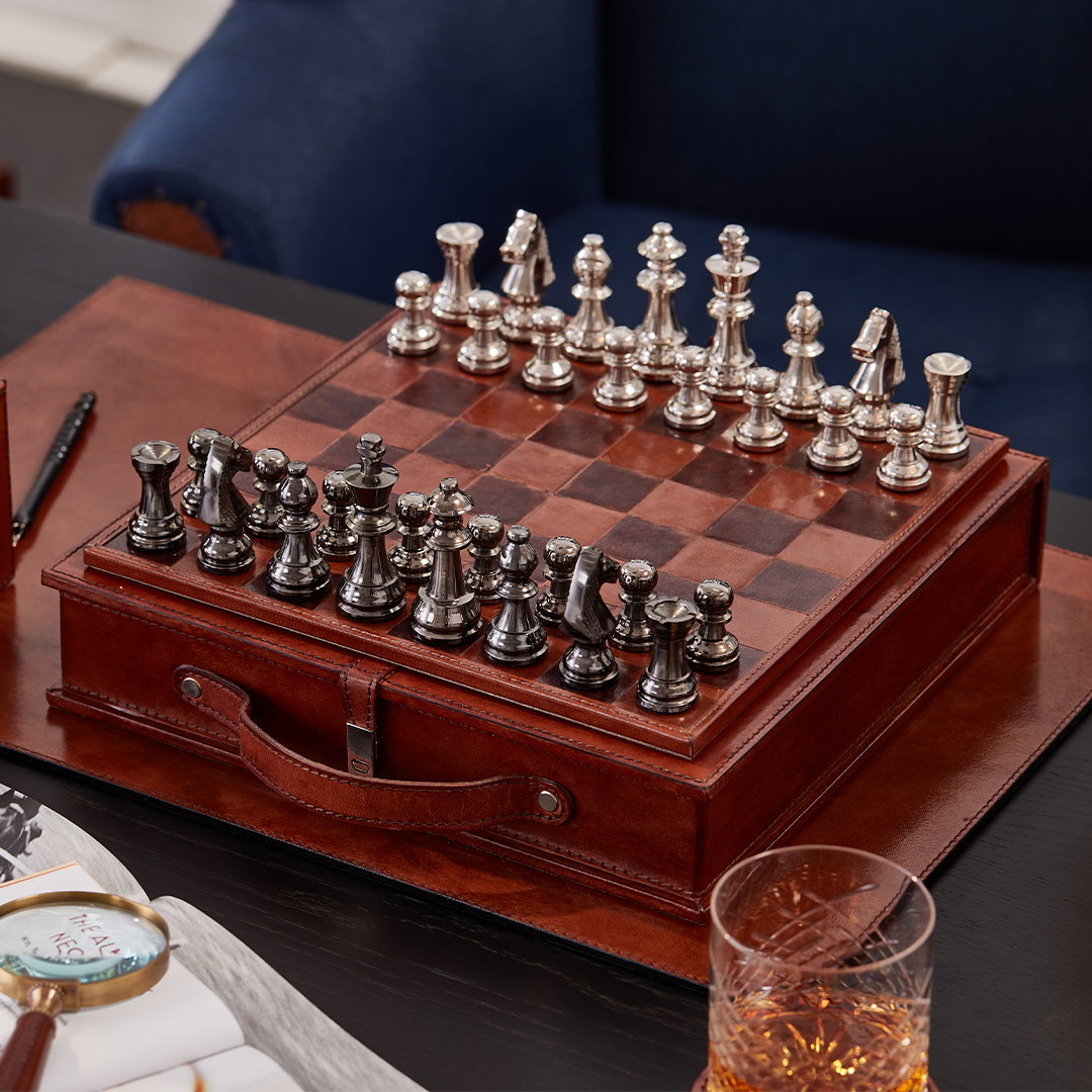 Kensington Chess Set Leather/Metal