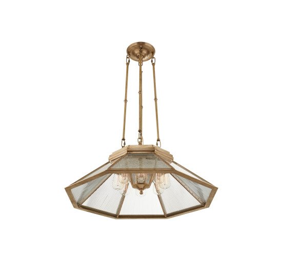 Natural Brass/Clear Ribbed Glass - Rivington Eight-Paneled Chandelier Natural Brass/White Glass