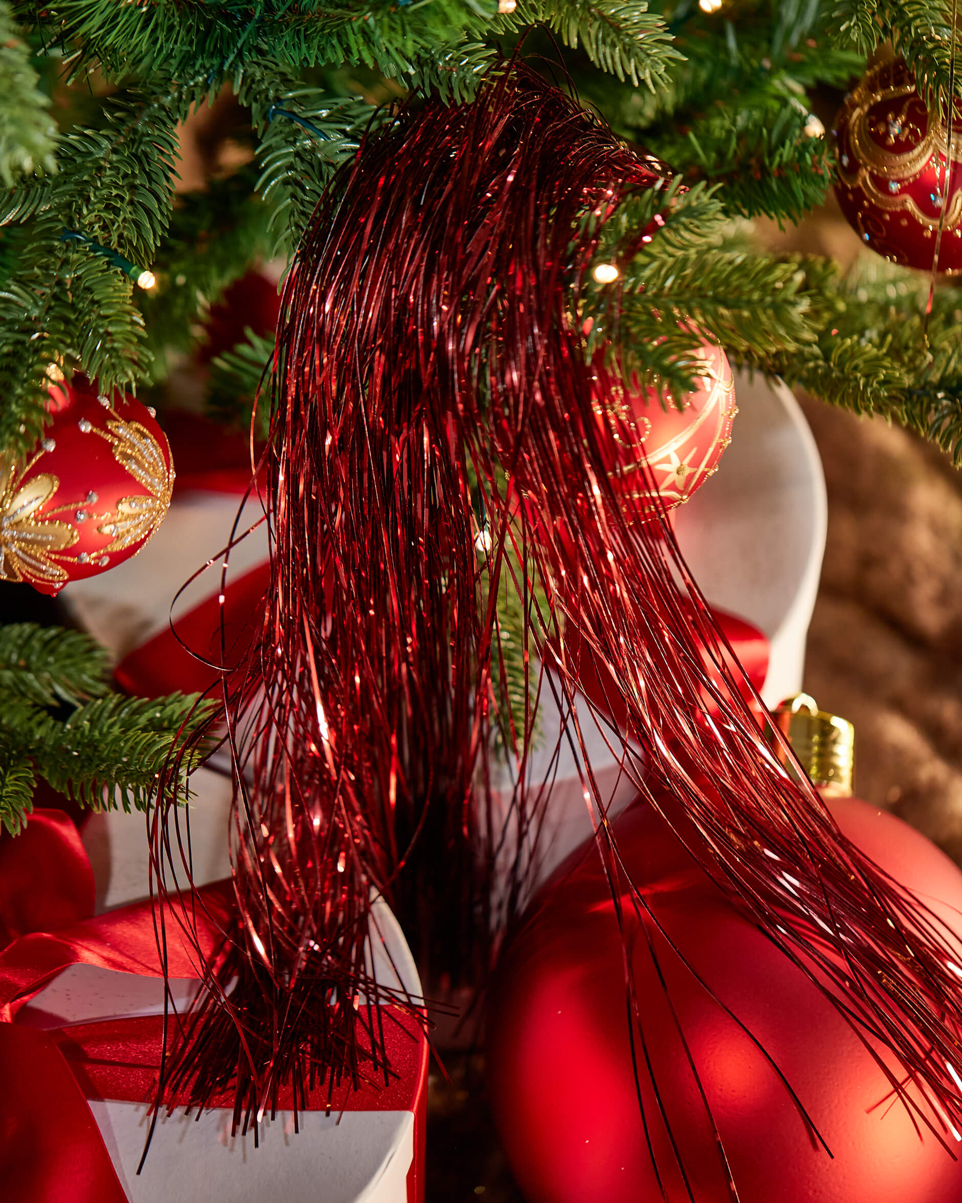 Lametta glitter julgransdekoration vinröd