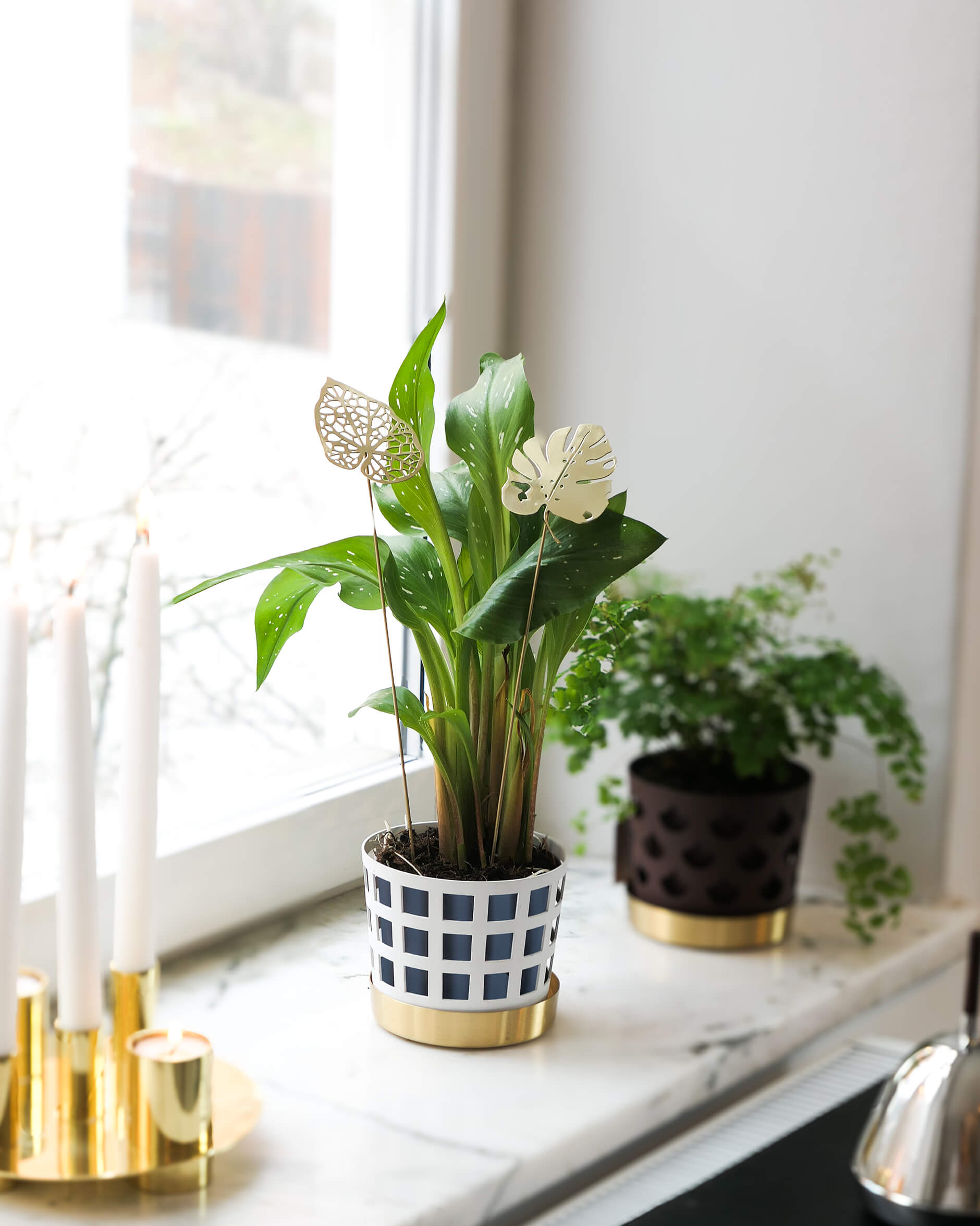 Water löv dekoration mässing 2-pack