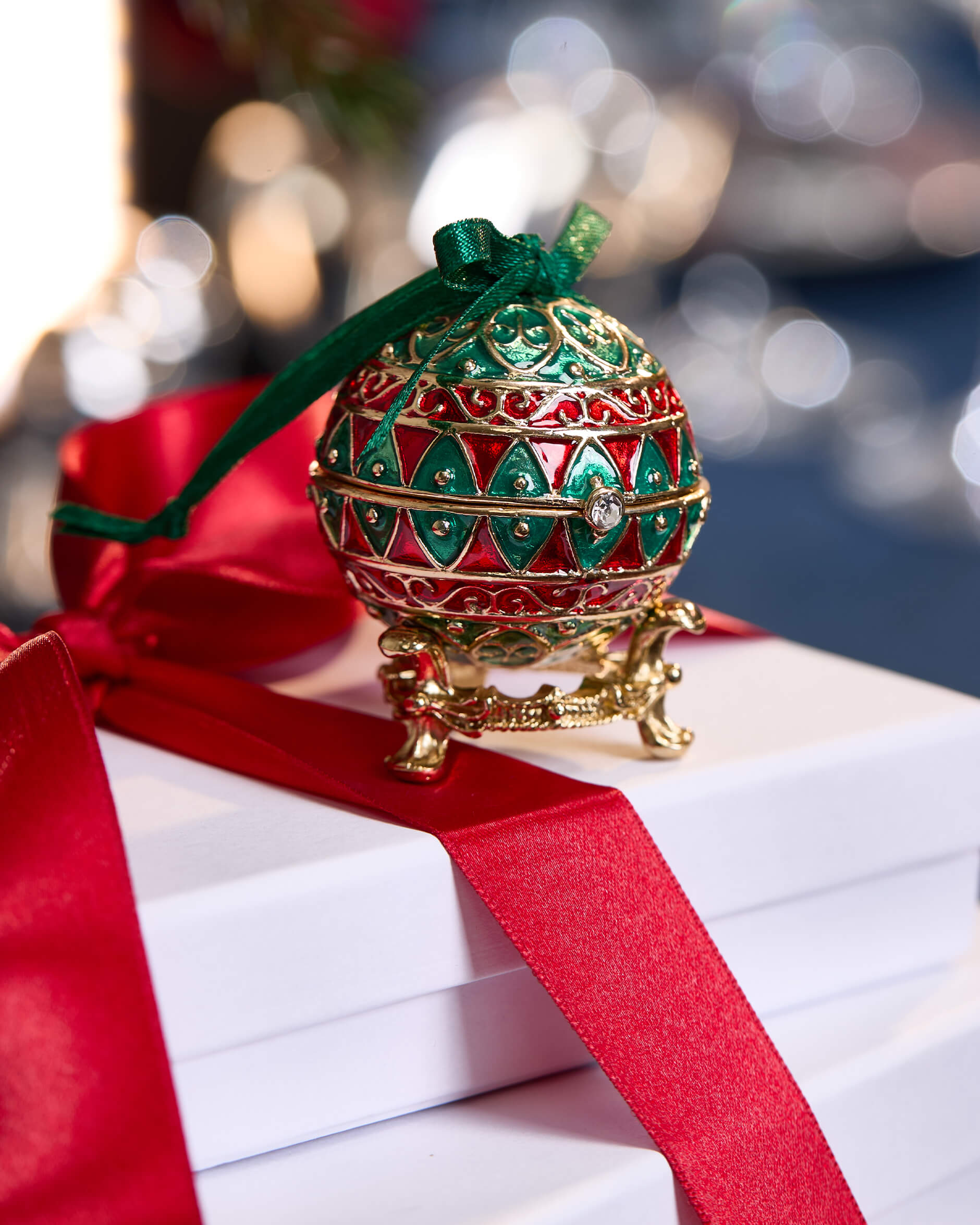 Leonard fabergéägg julgransdekoration grön/röd