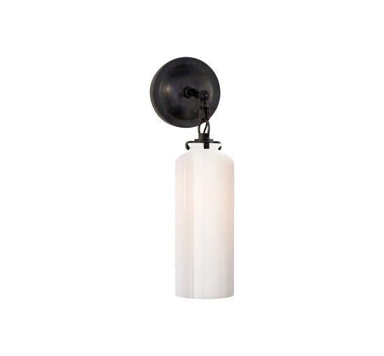 Bronze - Katie Small Cylinder Sconce Antique Brass/White Glass