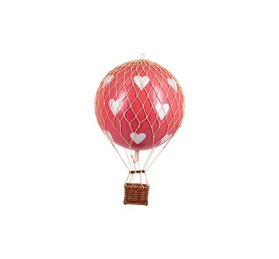Red Hearts - Hot Air Balloon Floating The Skies, Black