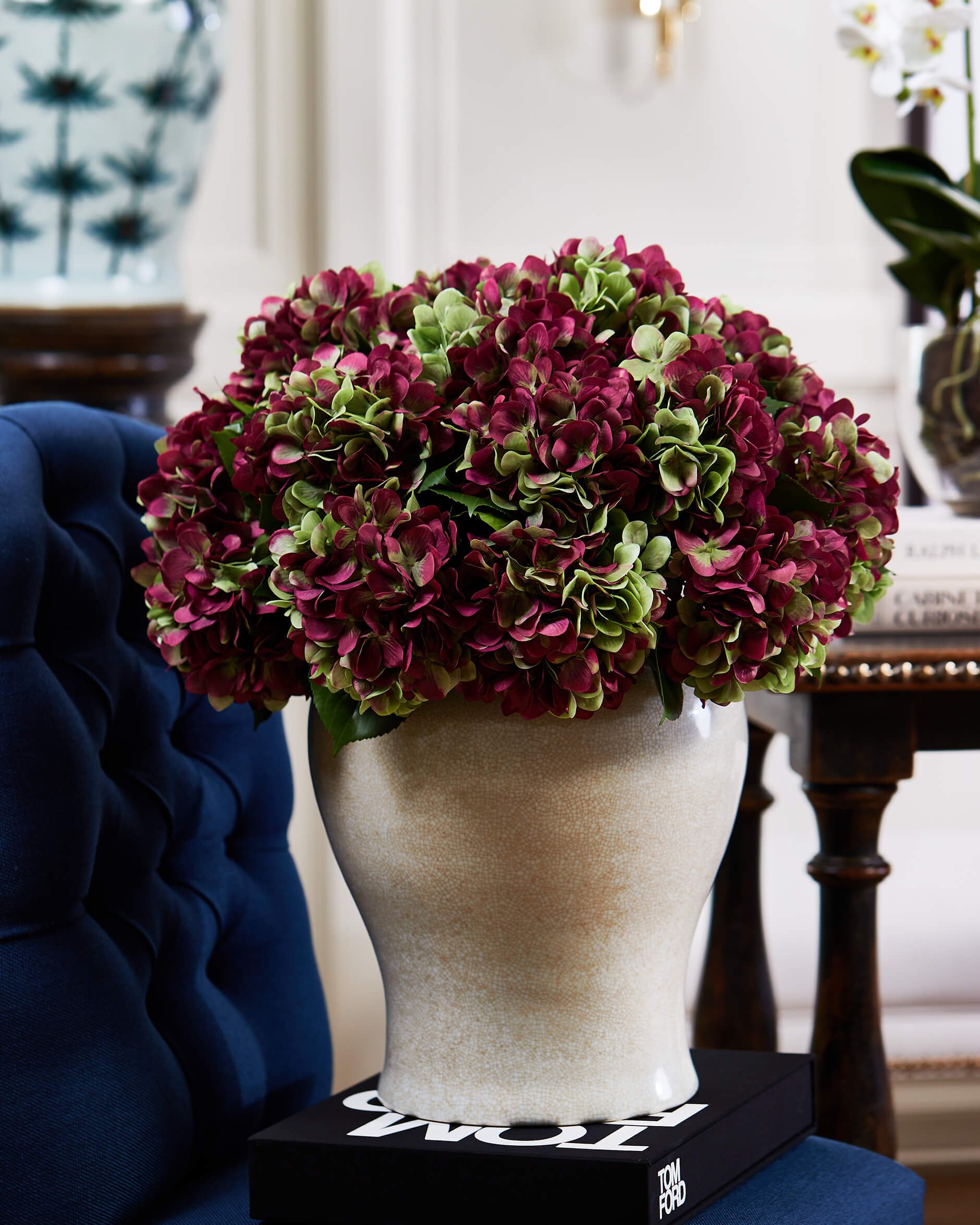 Alternativ bild 1 för Hortensia snittblomma vinröd/grön