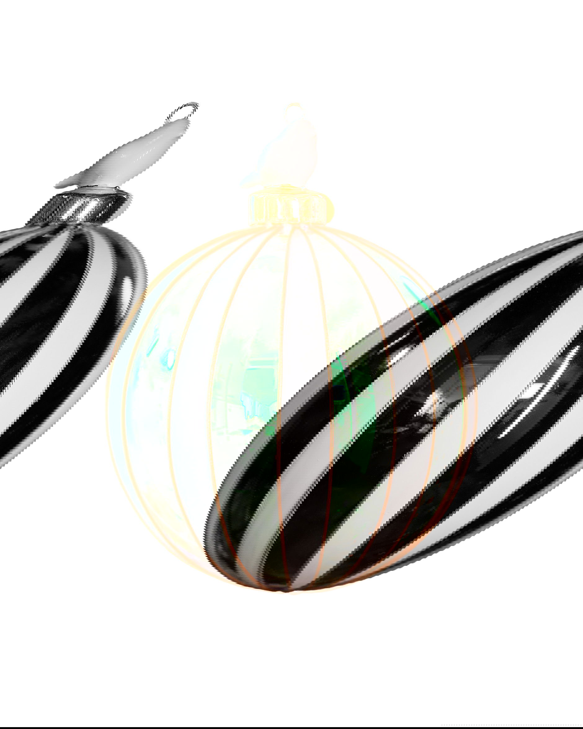 Snow White Robin Bauble Green/White 10cm