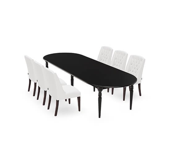 Osterville ruokapöytä modern black ja Venice tuoli off-white