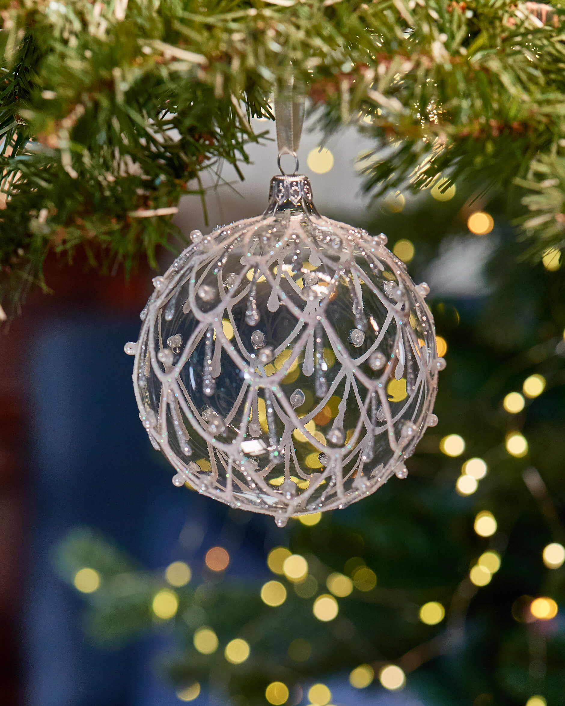 Lux Viola Bauble Clear Glass 10cm