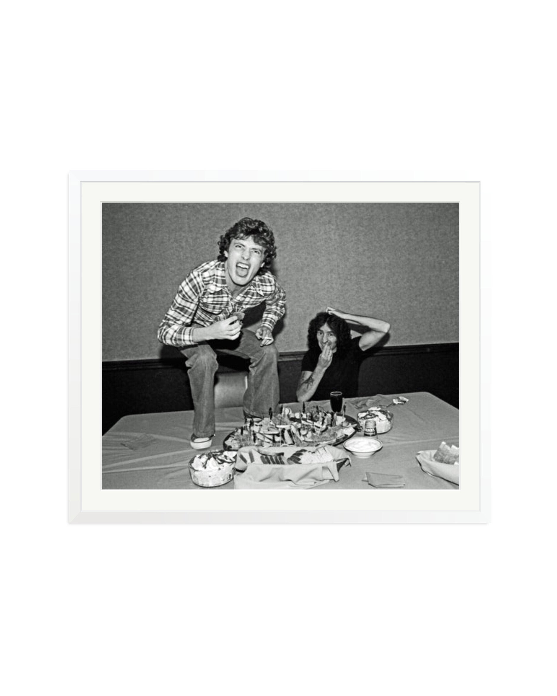 Angus Young and Bon Scott at Lunch, 1977 White / XXL