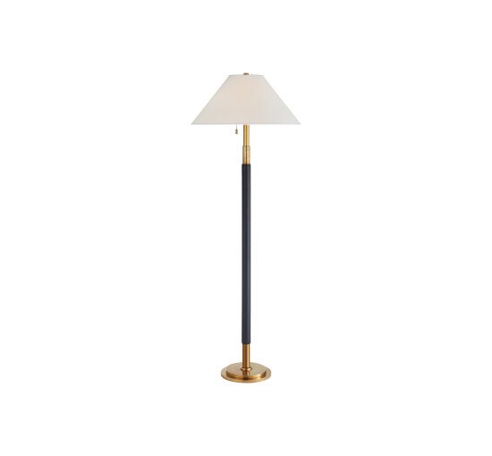 null - Garner Floor Lamp Natural Brass/Navy Leather