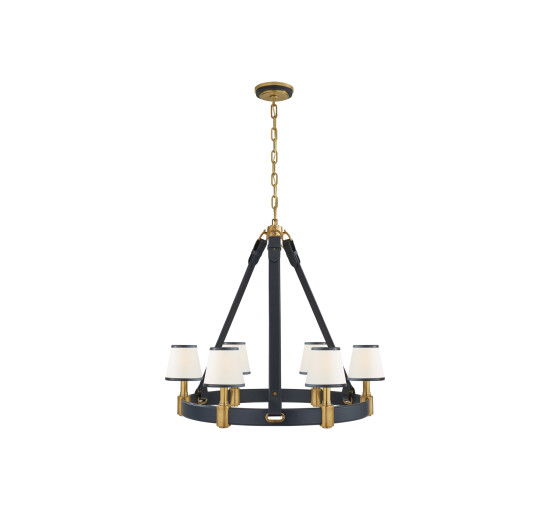 null - Riley Ring Chandelier Natural Brass/Navy Leather