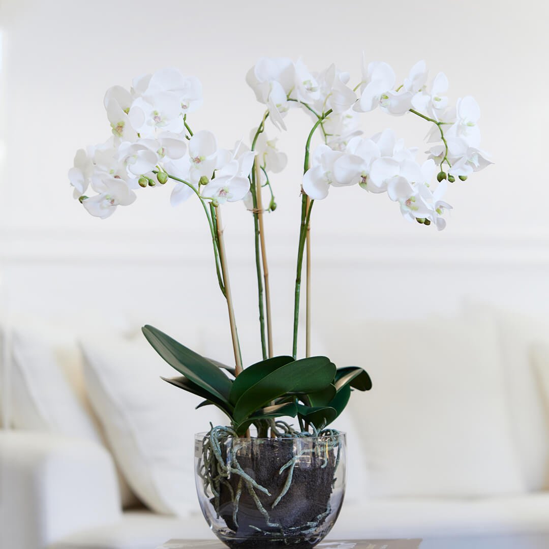 Kunstig orkidé potteplante hvid