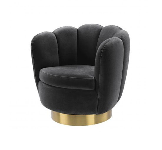 Savona dark grey velvet - Mirage swivel armchair faux shearling