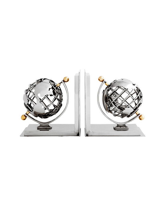 Globe Bookend Nickel Set Of 2