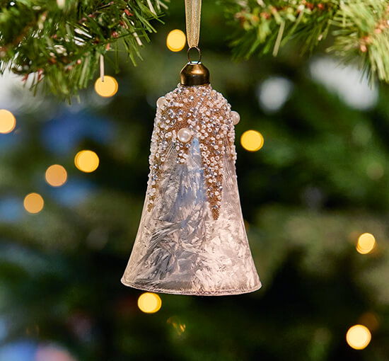 White - Isoble Glass Bell Ornament Gold