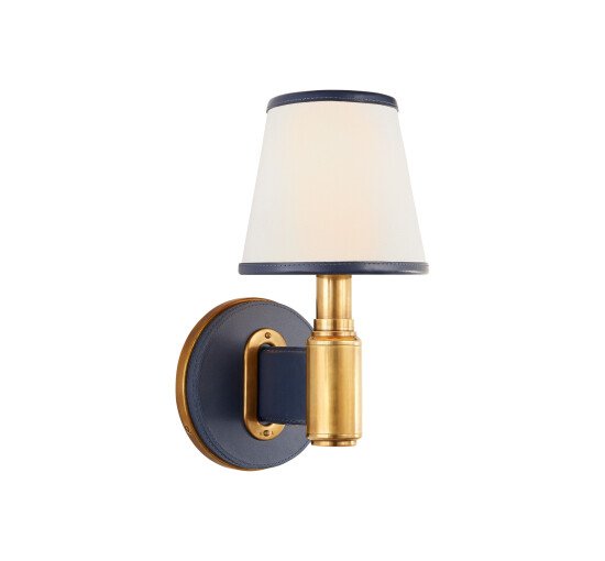 null - Riley Single Sconce Natural Brass/Navy Leather