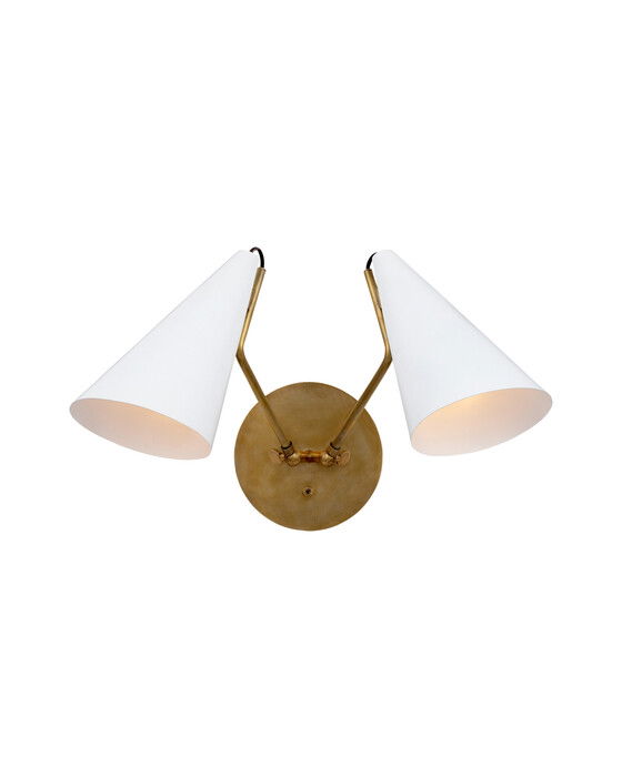 Clemente vägglampa dubbel antik mässing/vit