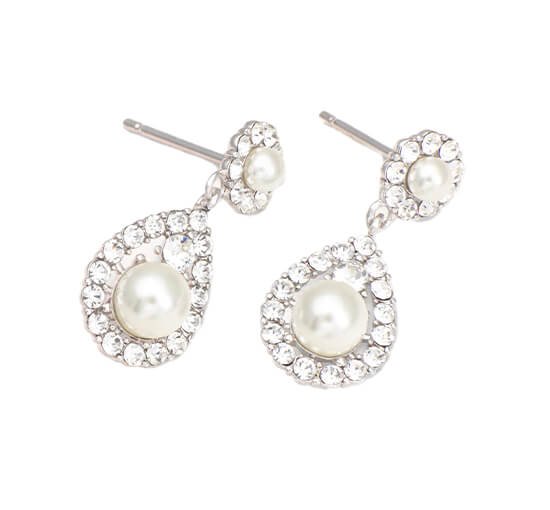 Crystal / Silver - Petite Sofia Pearl Earrings Crystal