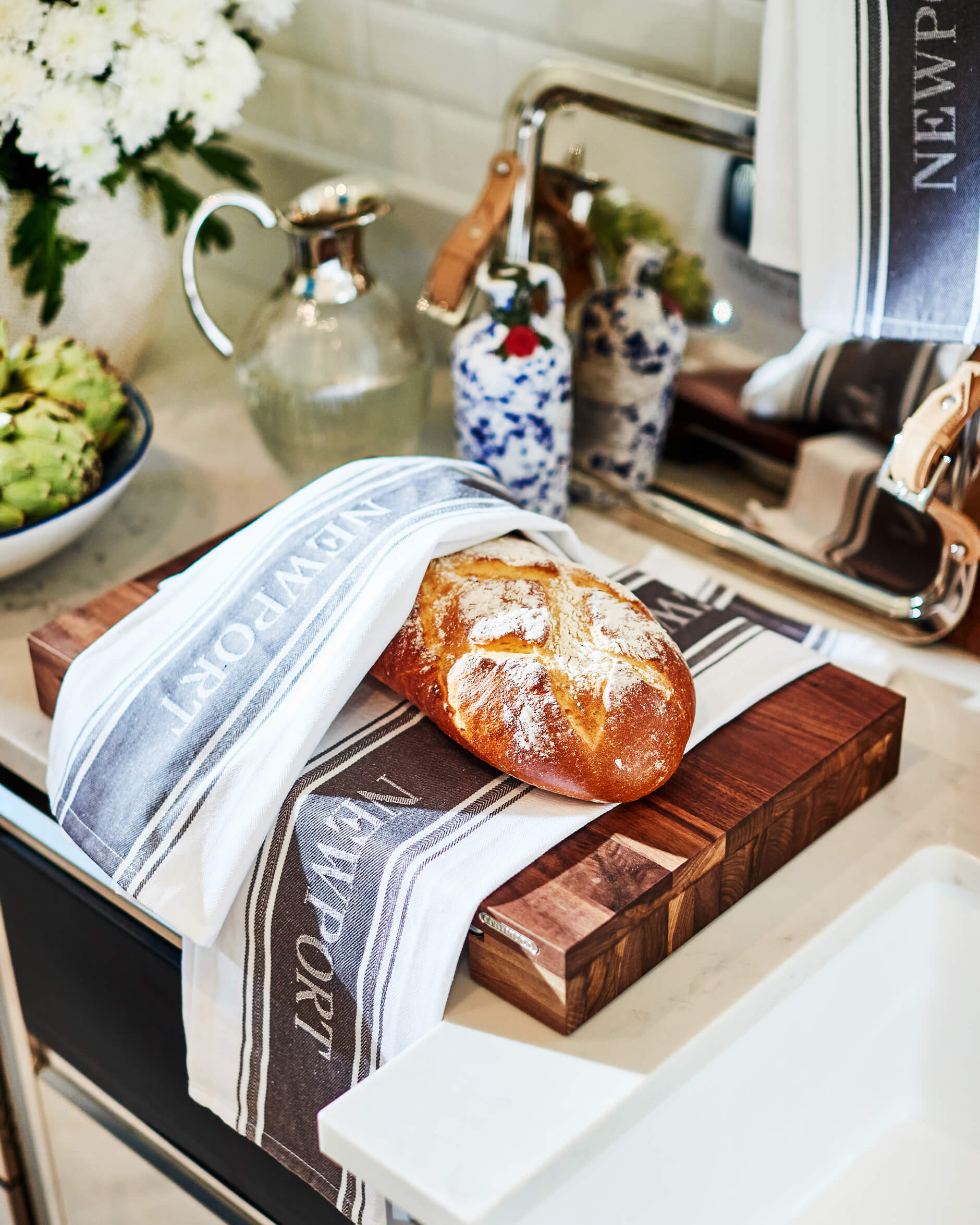 Provence kökshandduk vit/grå