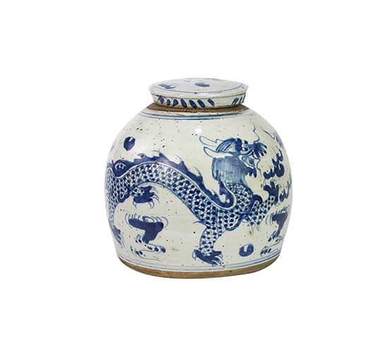 Ginger Jar Dragon White/Blue