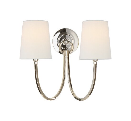 Polished Nickel - Reed Double Sconce Antique Brass/Linen