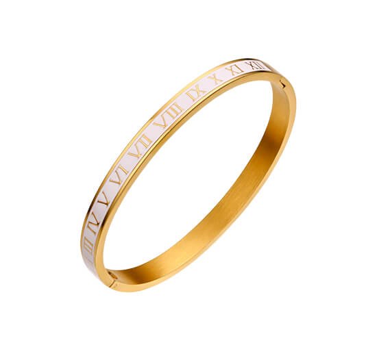 Gold - Bangle Roman Numerals Bracelet White