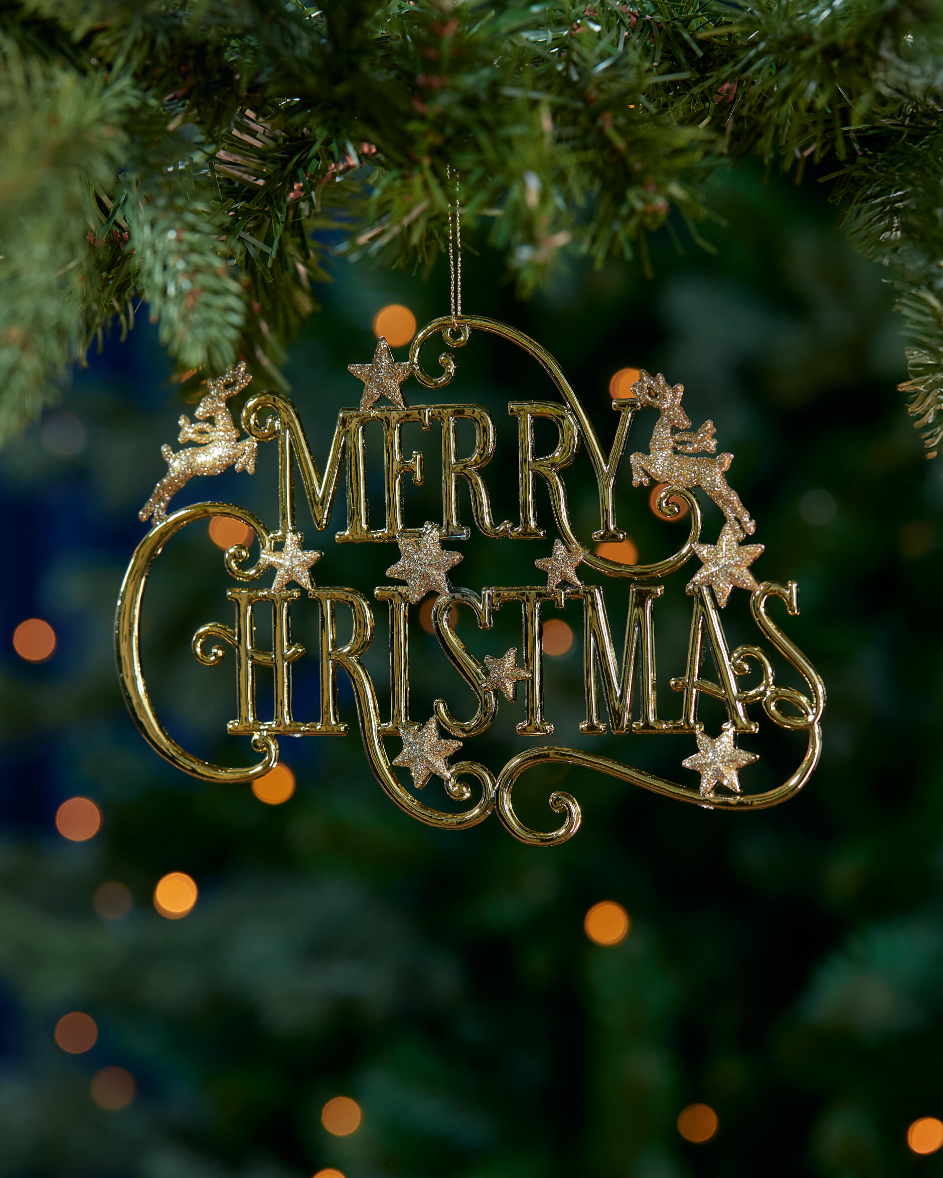 Läs mer om Merry Christmas julgransdekoration guld 13cm