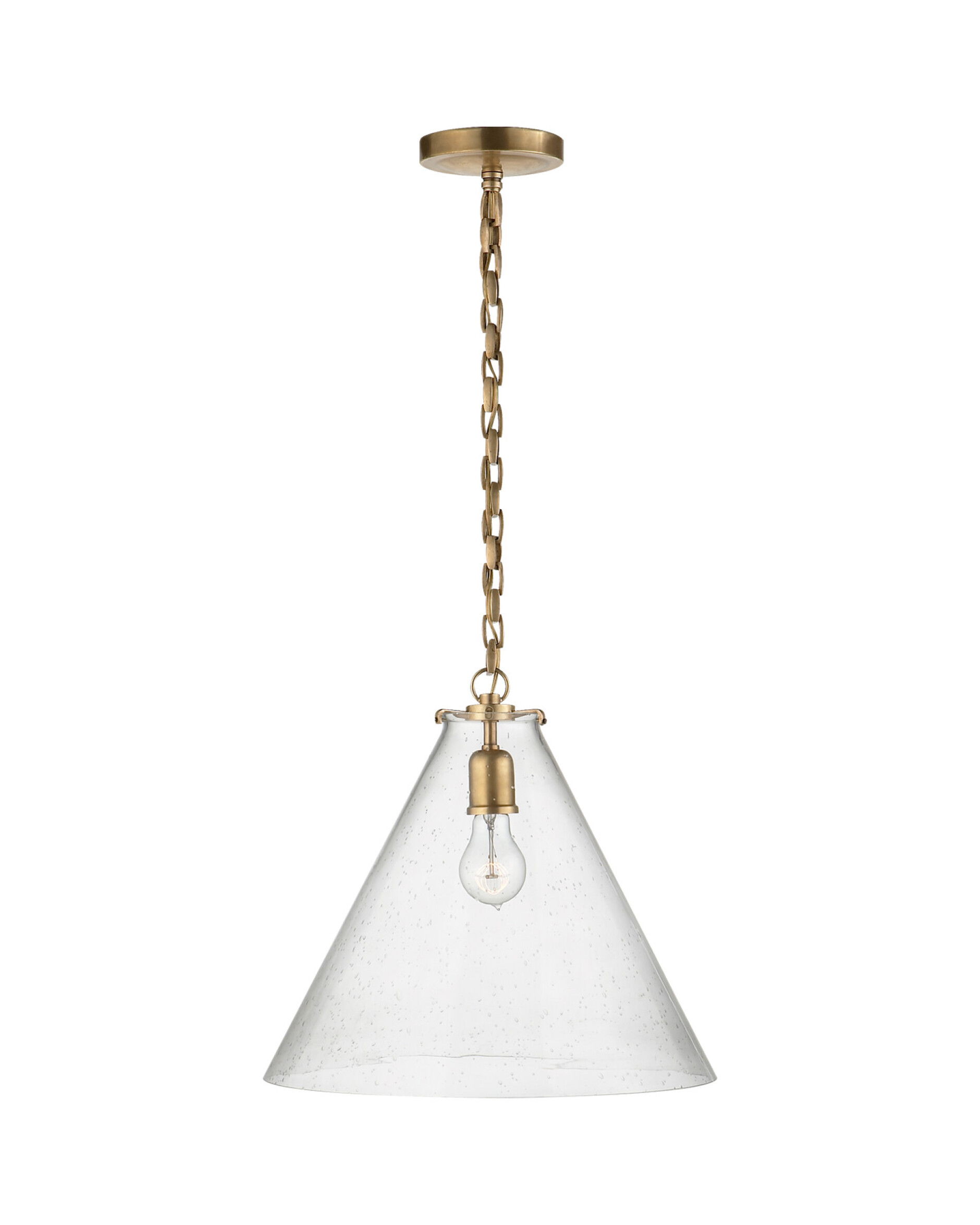 Katie Conical Pendant Antique Brass/Seeded Glass