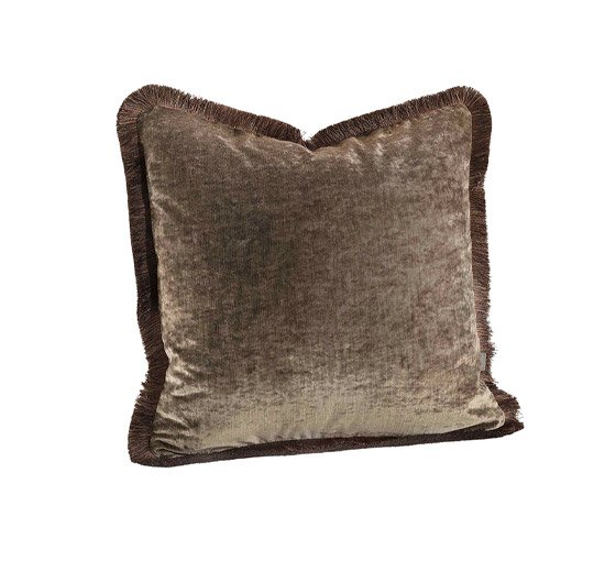 Taupe - Garda Velvet cushion cover fringes cognac