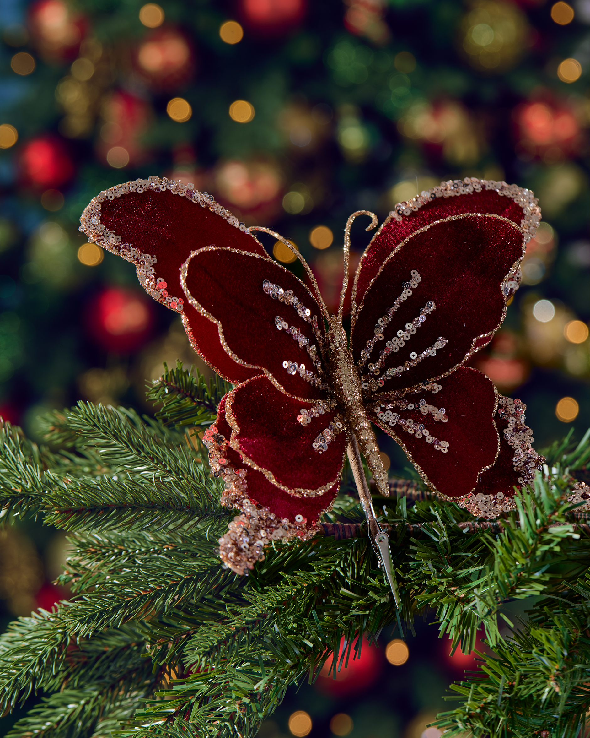 Celyn butterfly Christmas tree decoration, burgundy