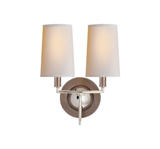 null - Elkins Double Sconce Bronze and Antique Brass/Linen