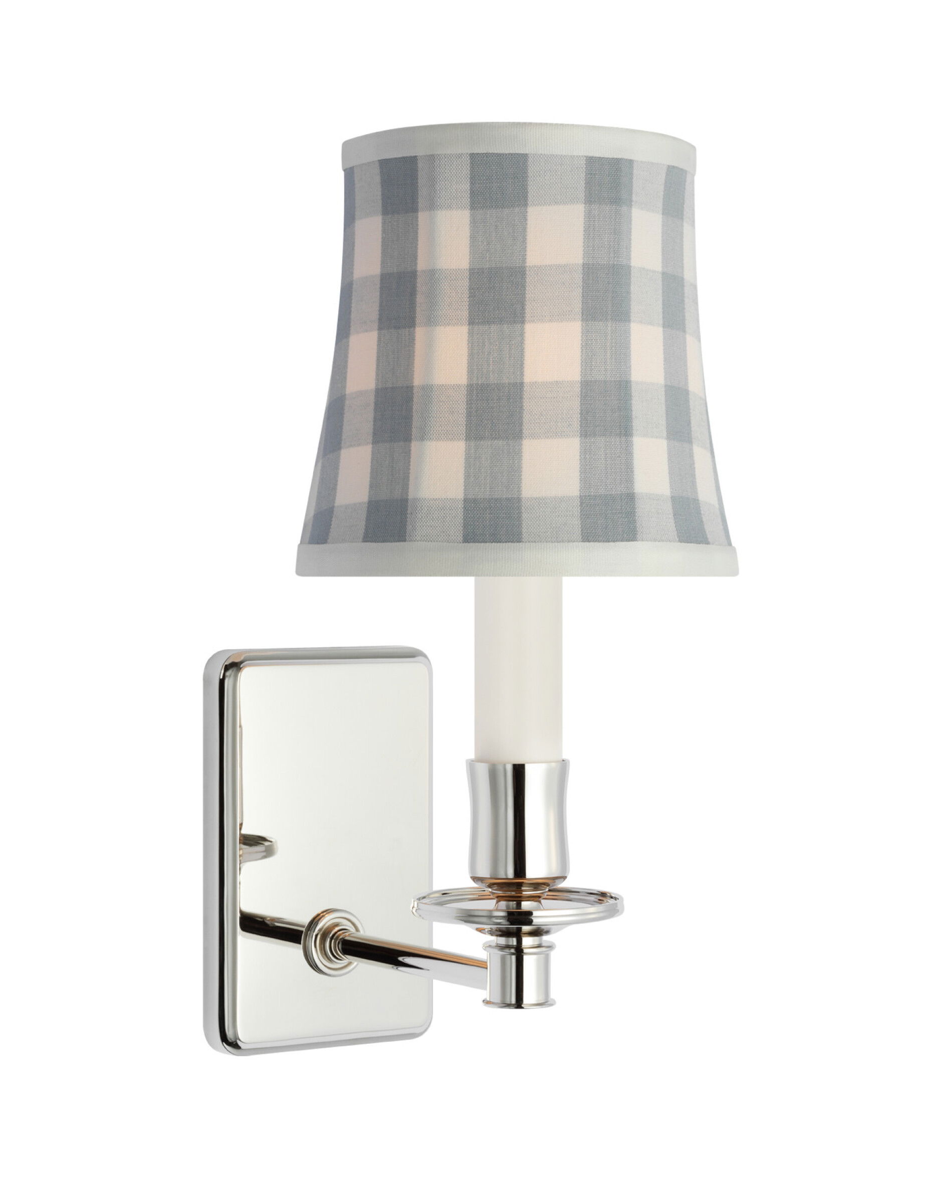 Tara 12" Sconce Nickel/Sky Elton Check Soft Empire Shade