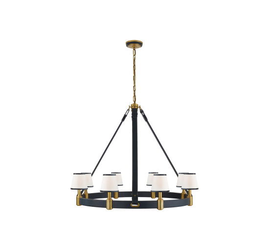 null - Riley Ring Chandelier Natural Brass/Navy Leather